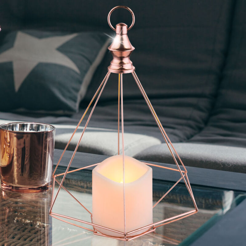 foto del prodotto deco lampada lanterna lampada a sospensione led decorazione natalizia led candela design reticolo, metallo color rame, lxh 20x26 cm