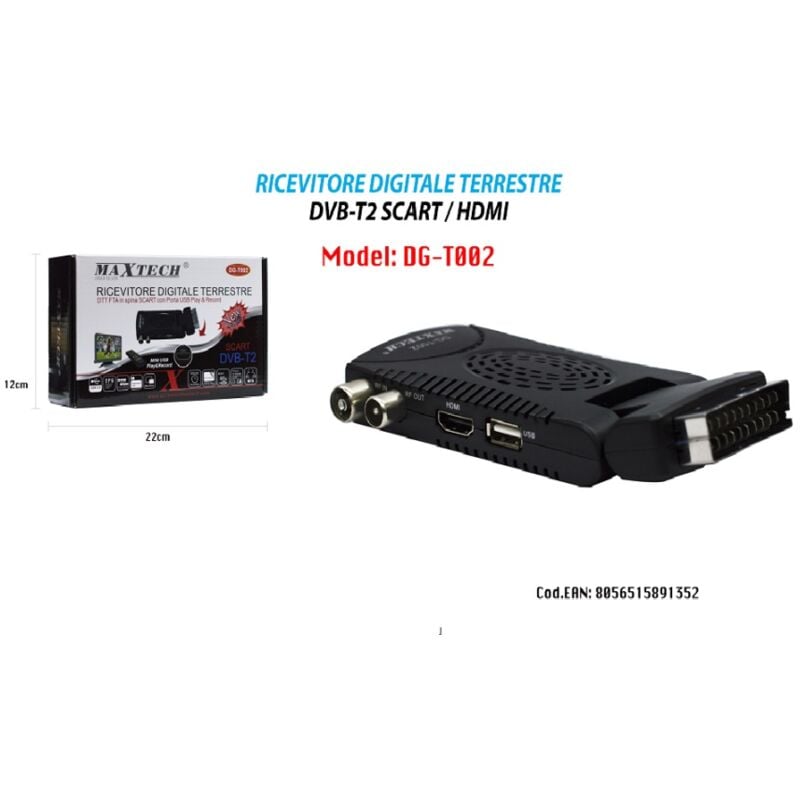 foto del prodotto decoder digitale terrestre hd ricevitore tv usb dvb t2 presa scart dg t002 maxtech