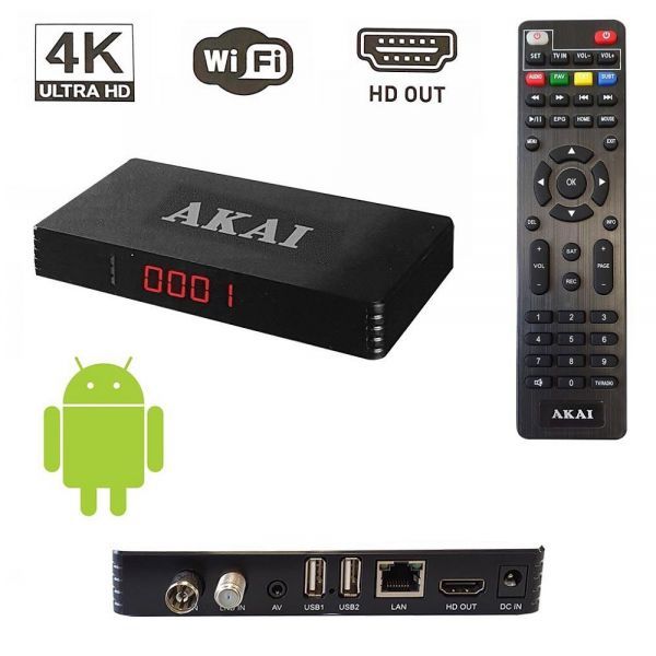 foto del prodotto decoder dvbt 2 akai combo sat terre t2 s2 android smart bonusok 2tuner