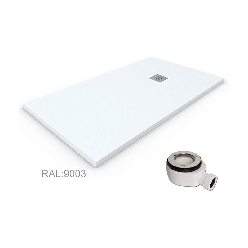 foto del prodotto decohor - piatto doccia in resina quarzo estrapiano. texture ardesia antiscivolo. carica minerale. bianco ral 9003 80x190cm