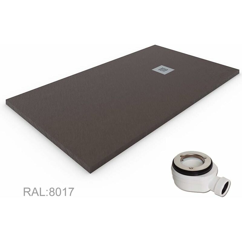 foto del prodotto decohor - piatto doccia in resina quarzo estrapiano. texture ardesia antiscivolo. carica minerale. cioccolato ral 8017 70x190cm