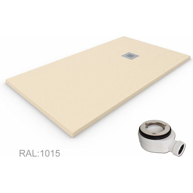 foto del prodotto decohor - piatto doccia in resina quarzo estrapiano. texture ardesia antiscivolo. carica minerale. crema ral 1015 100x200cm