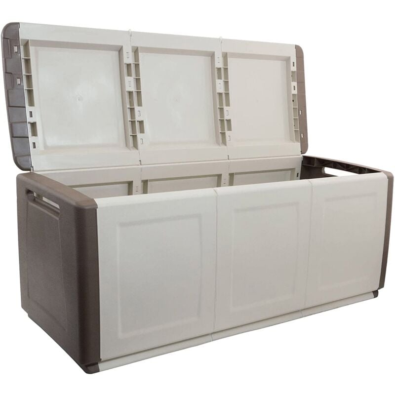 foto del prodotto decor space baule cassapanca multiuso porta cuscini in resina da esterno con maniglia made in italy grigio e nero medium