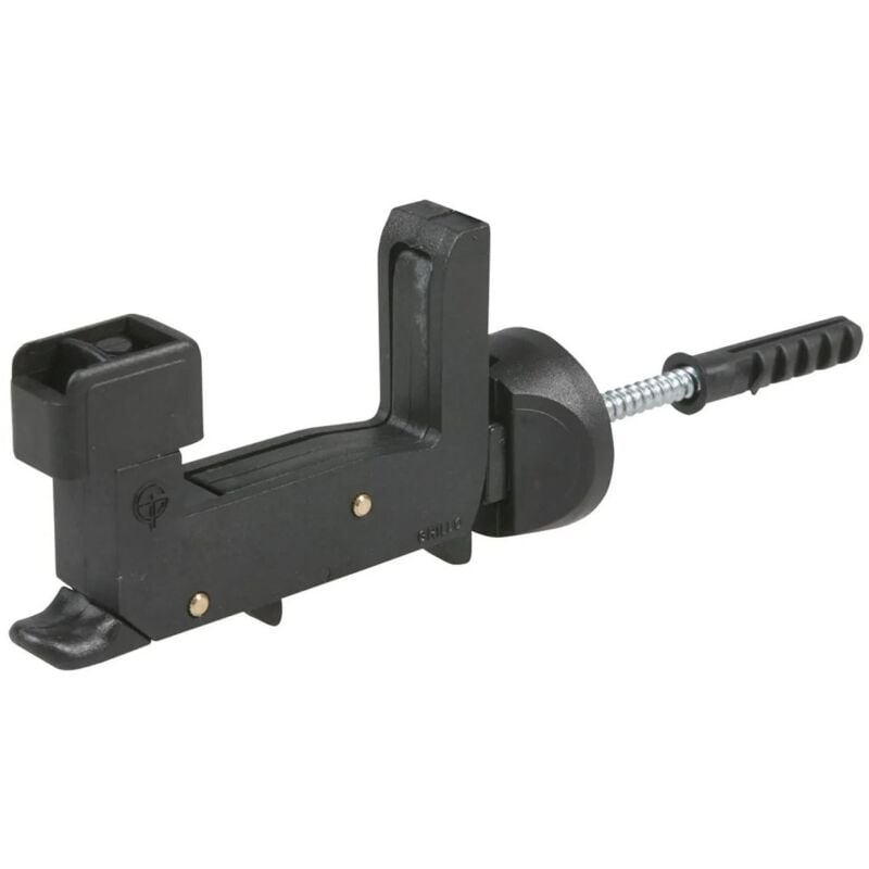 foto del prodotto decor space ferma persiane automatico universale in plastica nera con bloccaggio da muro, aggancio e sgancio automatico, vite e tassello inclusi.