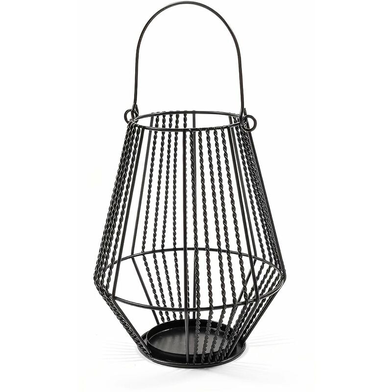 foto del prodotto decor space - lanterna in metallo decorativa per interno ed esterno con portacandela h 20 cm -nero