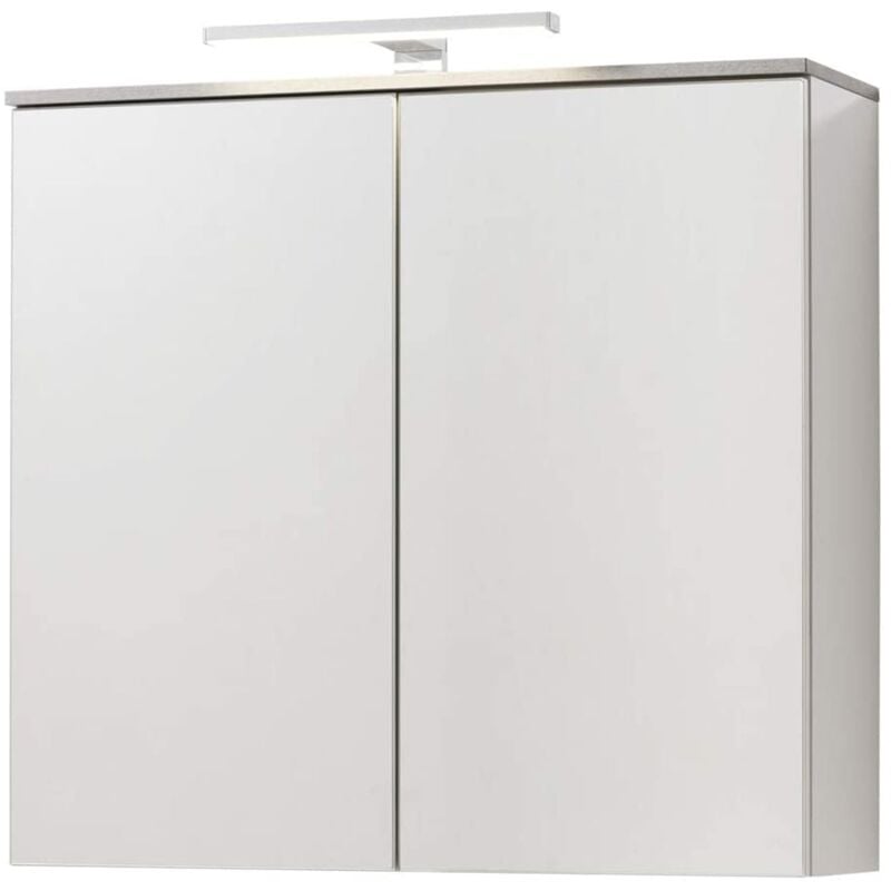 foto del prodotto decor space pensile da bagno galaverna bianco lucido e cemento con 2 ante specchiate con lampade a led