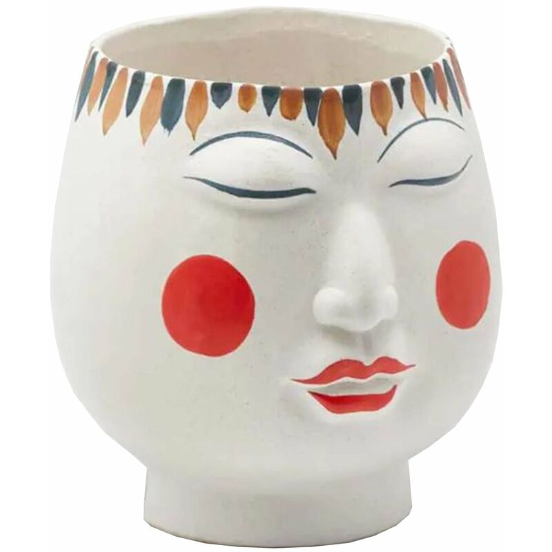 foto del prodotto decor space vaso faccia decorativa porta fiori o piante in ceramica volto donna h 19,4 cm