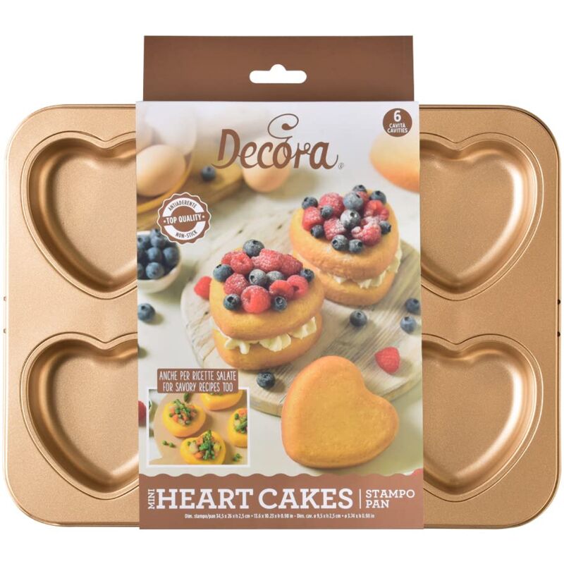 foto del prodotto decora 0070110 stampo gold line tortine cuore, 12 cavit a forma di cuore 9,5 cm, ideale per preparare delle graziose tortine, in acciaio