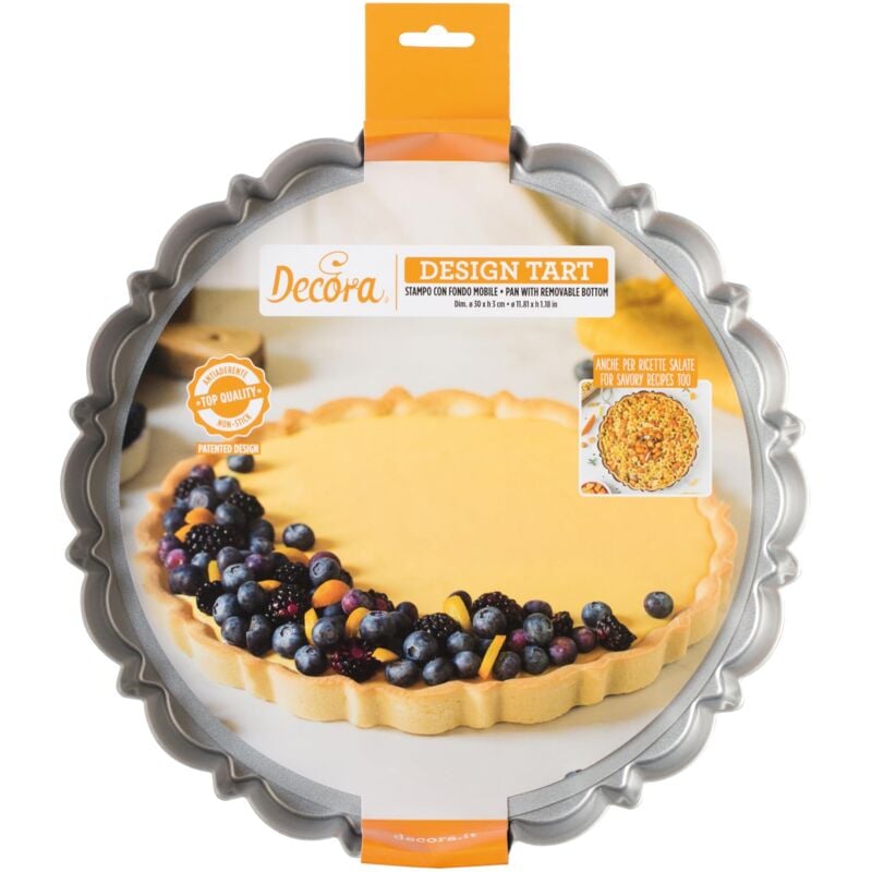 foto del prodotto decora 0075053 stampo per crostata con fondo mobile da 30 x 3 h cm, in acciaio antiaderente, tonda, per sformare dolci facilmente, design