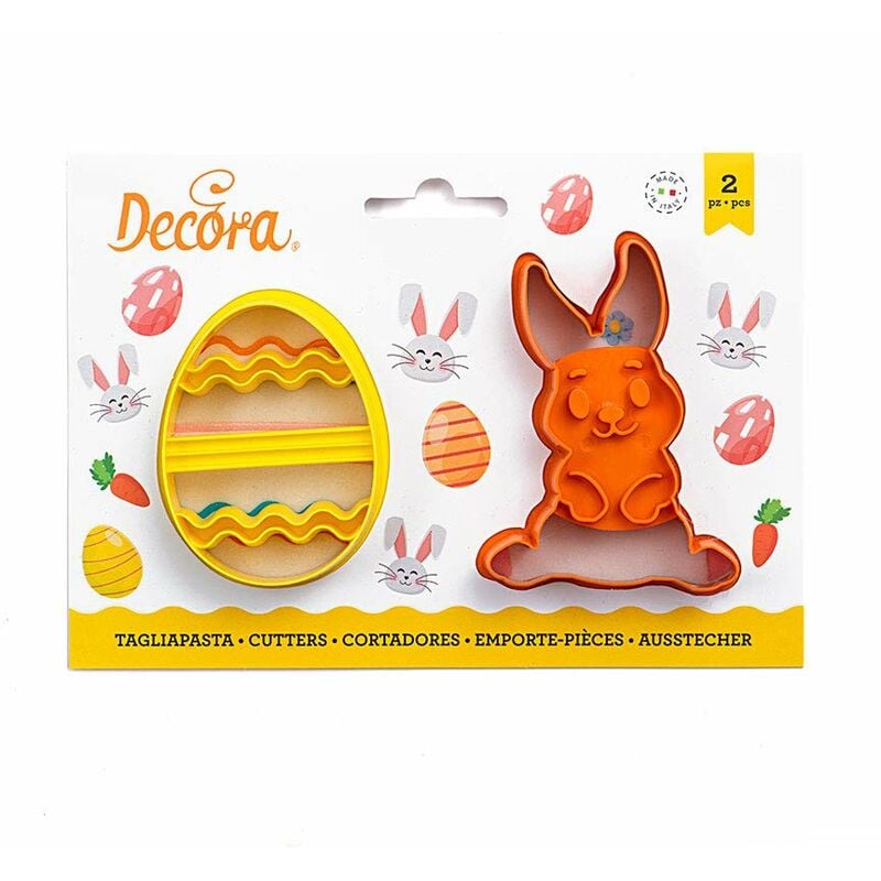 foto del prodotto decora 0255060 set 2 tagliapasta coniglio e uovo decorato, plastica