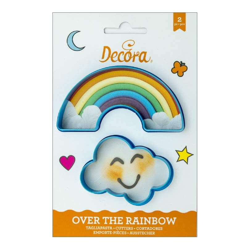 foto del prodotto decora 0255077 set 2 tagliapasta arcobaleno e nuvola, in plastica, il kit ideale per creare zioni in pasta di zucchero o di gomma, made in italy,