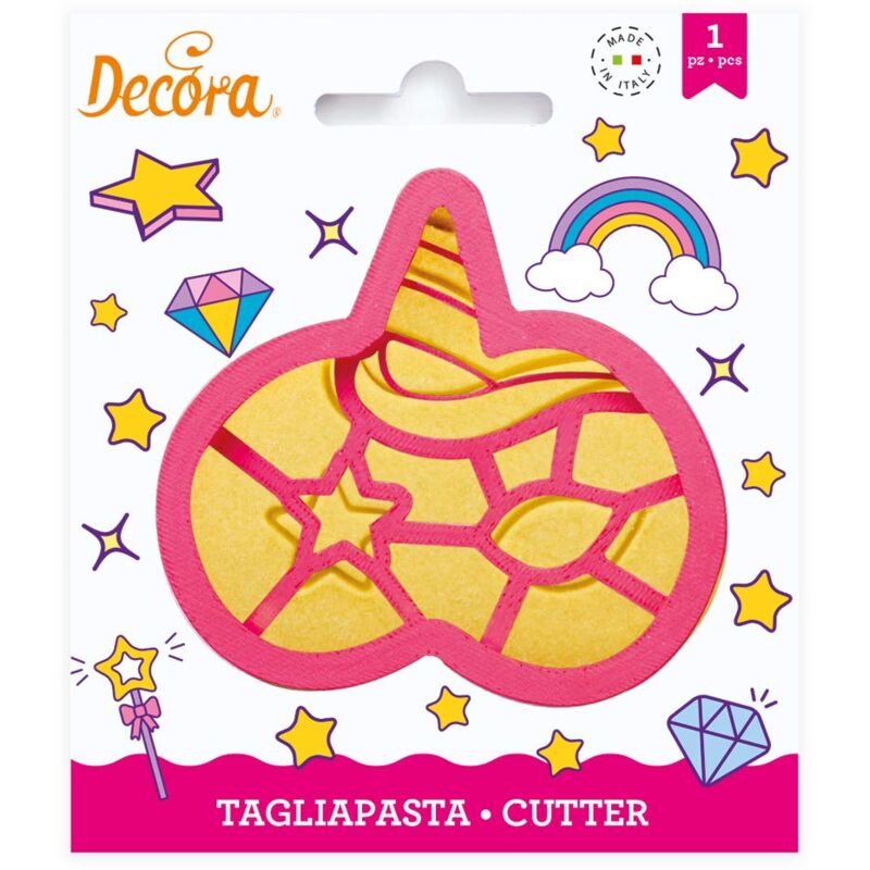 foto del prodotto decora 0255100 tagliapasta maschera unicorno, per decorazioni in pasta di zucchero o di gomma, rosa, made in italy, design originale, confezione da 1