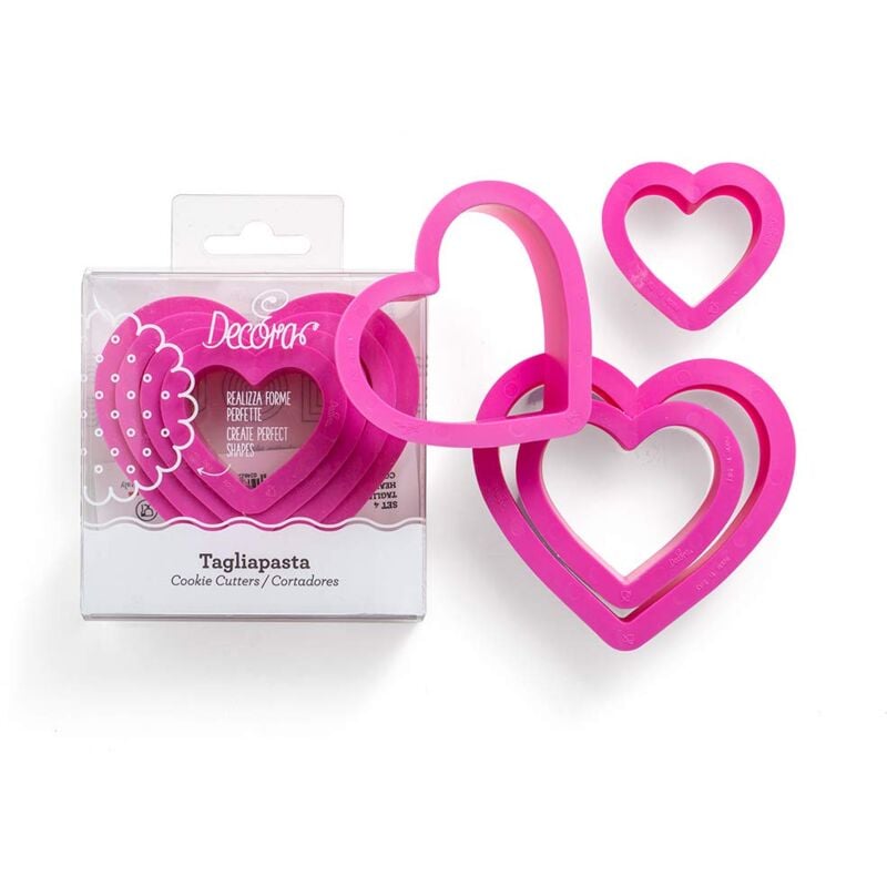 foto del prodotto decora 0255305 set 4 tagliapasta cuore, in plastica, il kit ideale per creare zioni in pasta di zucchero o di gomma, made in italy, design