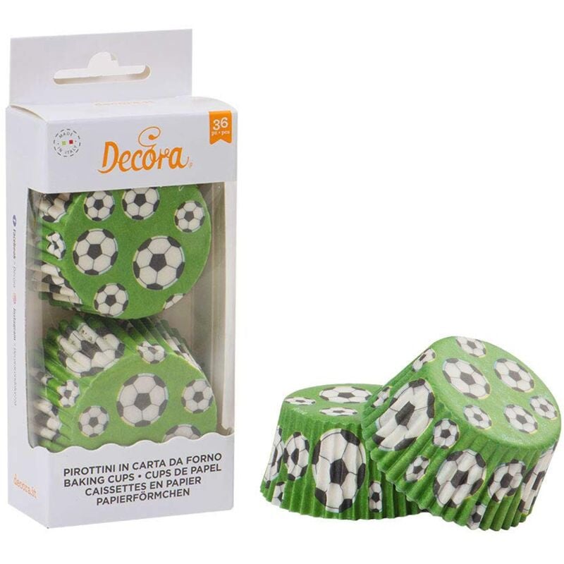 foto del prodotto decora 0339845 pirottini calcio da 50 x 32 mm, per cuocere, presentare e regalare muffin e dolcetti, resistono fino a 180 c, in comodo blister,