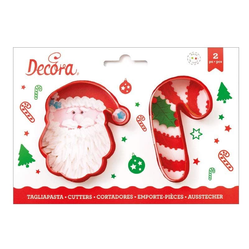 foto del prodotto decora 255068 set 2 tagliapasta babbo natale e candy cane, plastica, rosso