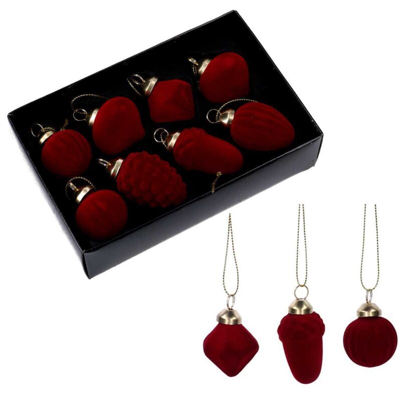 foto del prodotto decorazione albero 8 pz vetro bordeaux velluto albero natale da appendere