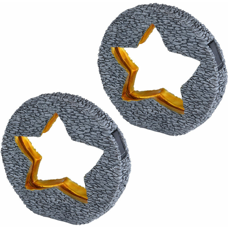 foto del prodotto decorazione da giardino a luce solare per esterni decorazione da tavolo luce solare ottica stella pietra color oro, rotondo grigio, led bianco caldo,