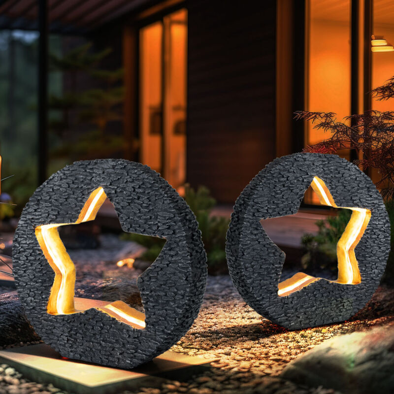 foto del prodotto decorazione da giardino a luce solare per esterni decorazione da tavolo luce solare ottica stella pietra color oro, rotondo grigio, led bianco caldo,