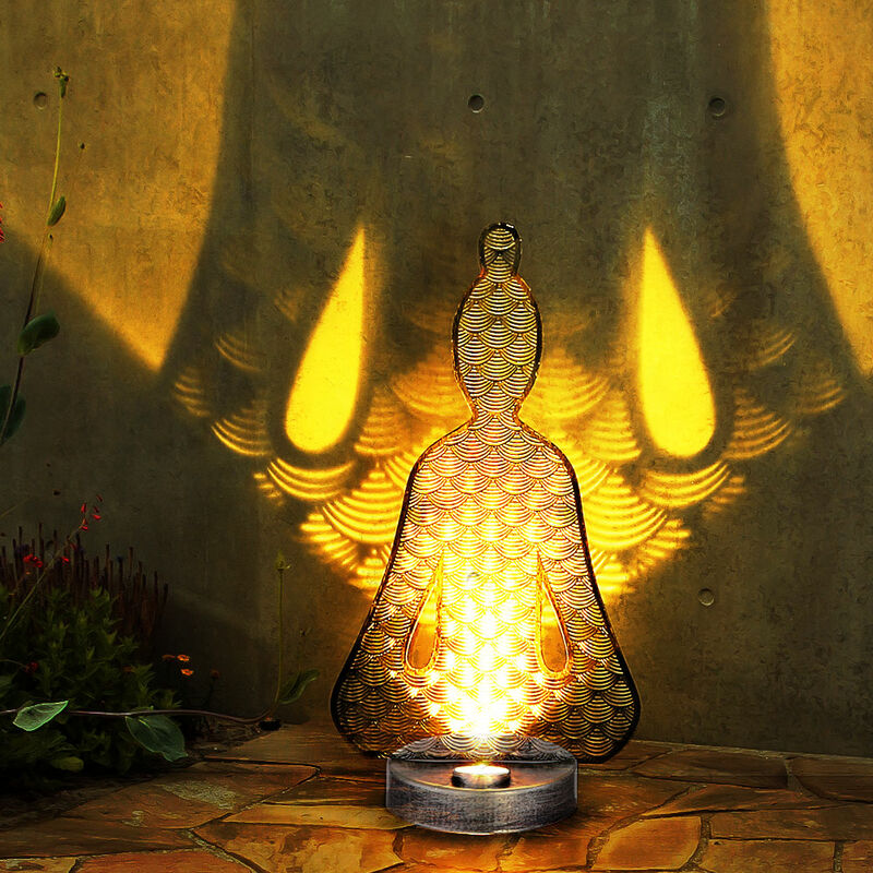 foto del prodotto decorazione da giardino all esterno figure buddha solare lampade solari per esterno, ip44, batteria ricaricabile, metallo plastica, 1x led 2700k,