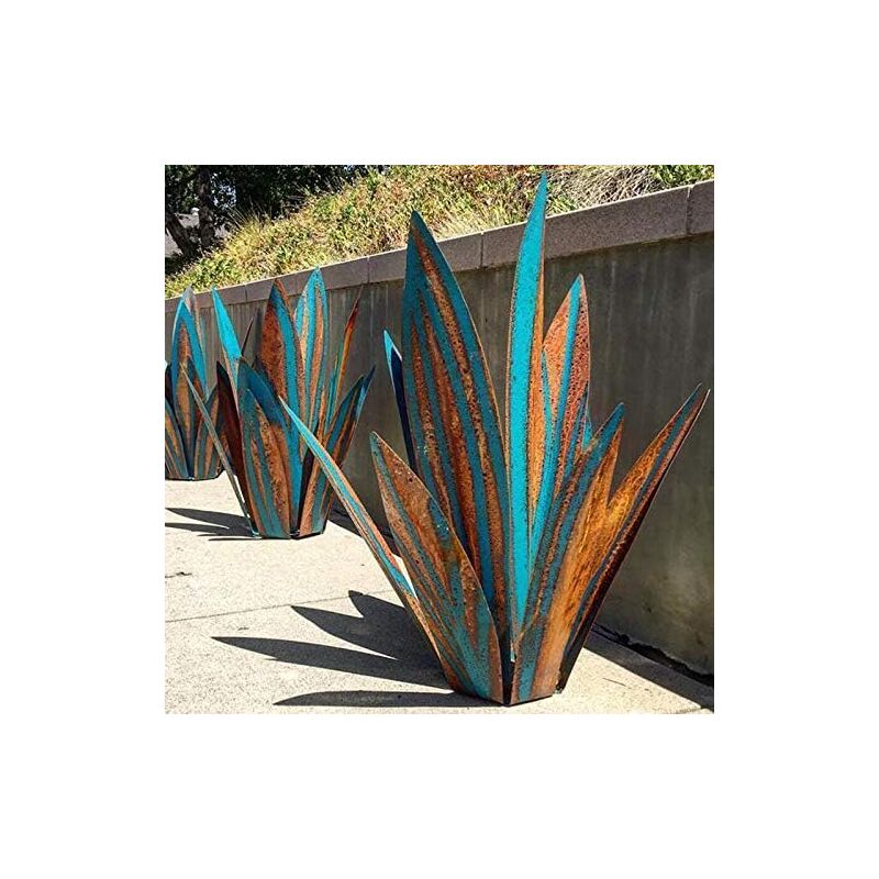 foto del prodotto decorazione da giardino in metallo con pianta di agave scultura rustica in metallo statua rustica da giardino 65 cm 9 foglie
