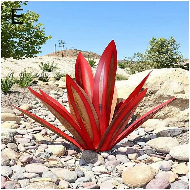 foto del prodotto decorazione da giardino in metallo e pianta di agave scultura rustica in metallo statua rustica da giardino 35 cm 9 foglie rosso 