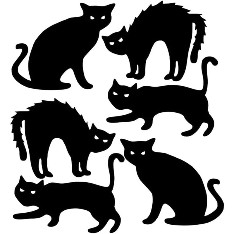 foto del prodotto decorazione da giardino in metallo squisita silhouette di gatto 6 pezzi, zucca fantasma gatto nero realistico decorazione da pavimento cortile per