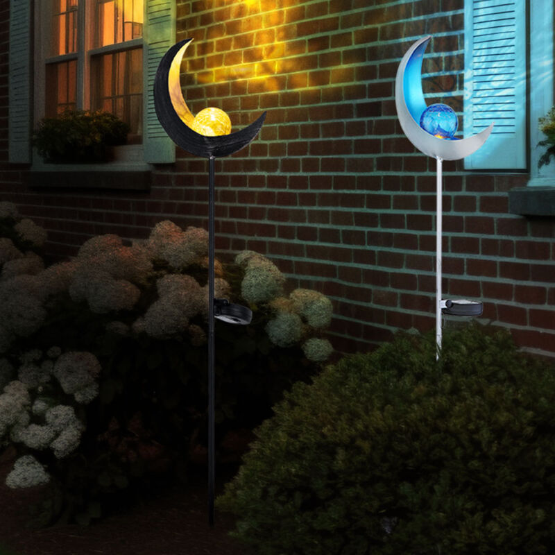 foto del prodotto decorazione da giardino lampada solare luce esterna lampada da giardino a led, design a luna con picco di terra, argento blu bronzo giallo, h 90 cm,