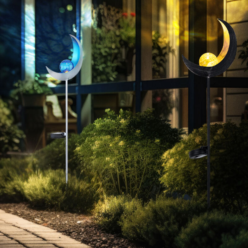 foto del prodotto decorazione da giardino lampada solare luce esterna lampada da giardino a led, design a luna con picco di terra, argento blu bronzo giallo, h 90 cm,