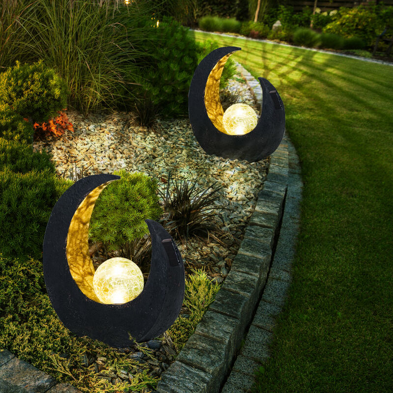 foto del prodotto decorazione da giardino lampade solari per esterni, decorazione per balcone esterno palla di vetro luna oro nero, 1x led, lxpxa 29,4x9x30,5 cm, set