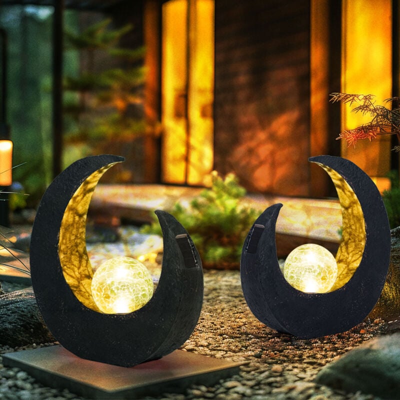 foto del prodotto decorazione da giardino lampade solari per esterni, decorazione per balcone esterno palla di vetro luna oro nero, 1x led, lxpxa 29,4x9x30,5 cm, set