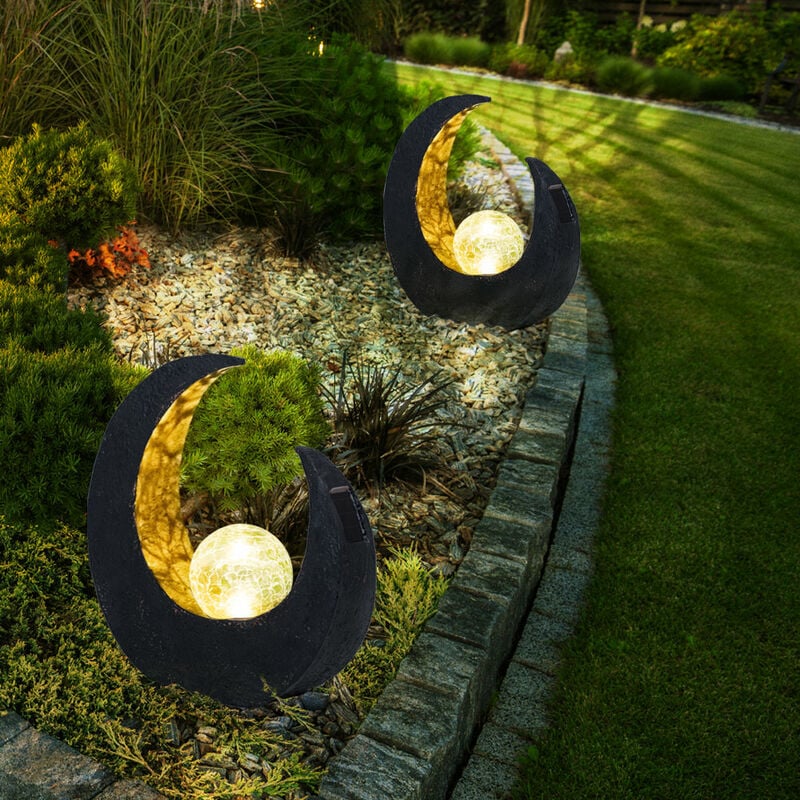 foto del prodotto decorazione da giardino lampade solari per esterni, decorazione per balcone esterno palla di vetro luna oro nero, 1x led, lxpxa 29,4x9x30,5 cm, set di 2