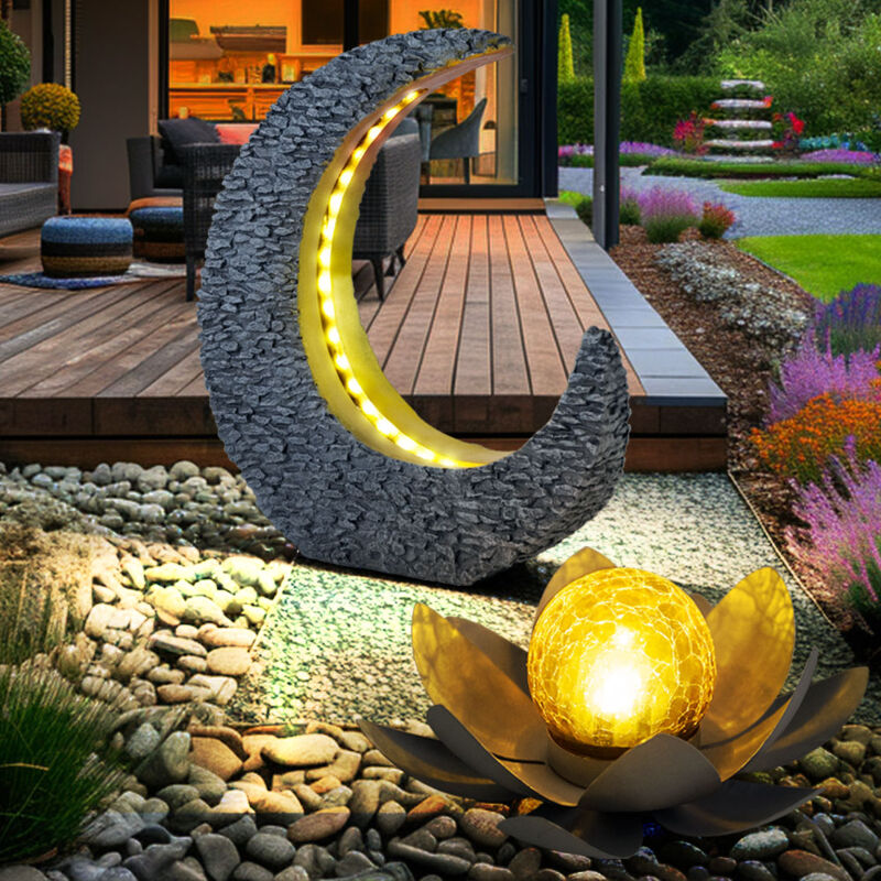 foto del prodotto decorazione da giardino, lampade solari per esterno, fiore di loto, decorazione da tavola, tavolo da giardino, luce solare da giardino, luna