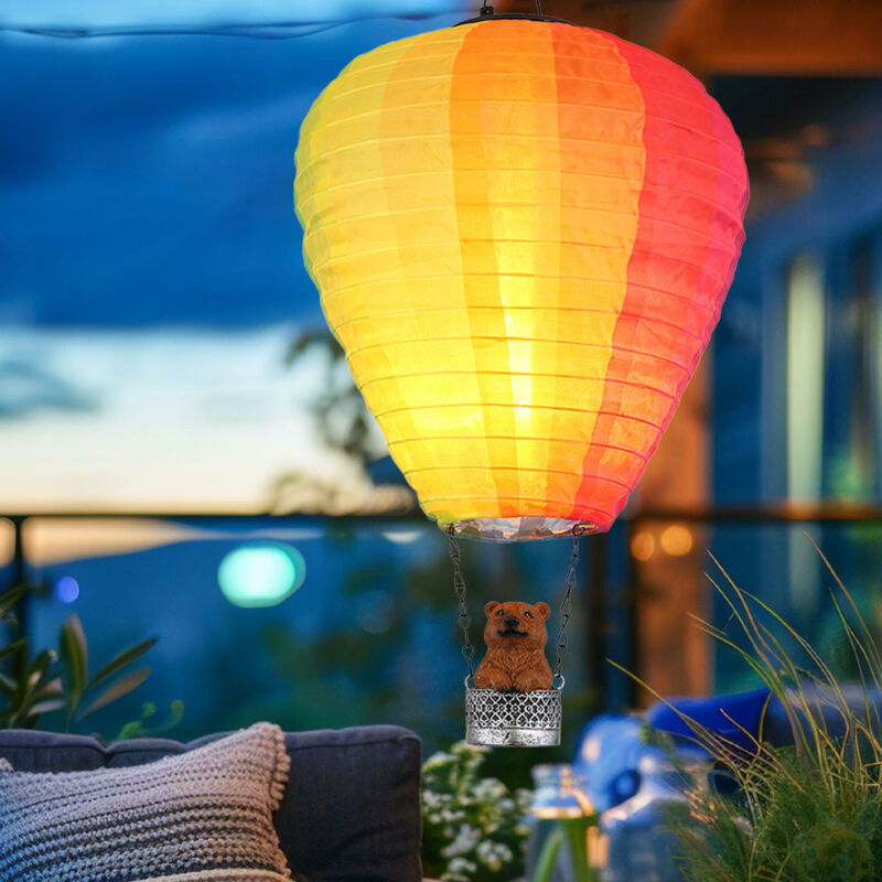 foto del prodotto decorazione da giardino led lampada solare mongolfiera effetto fiamma orso lampada da giardino, metallo multicolore, bianco caldo, dxh 27x44 cm