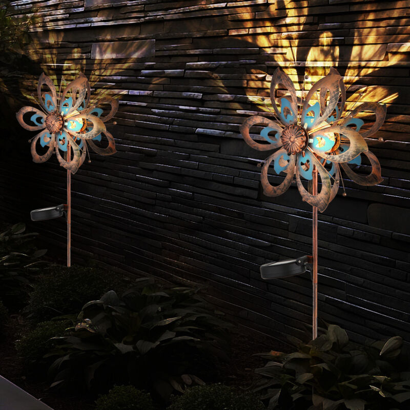 foto del prodotto decorazione da giardino led lampada solare ruota del vento lampada da patio lampada da esterno picco a terra, metallo oro blu, vetro rotto, lxh 22,5