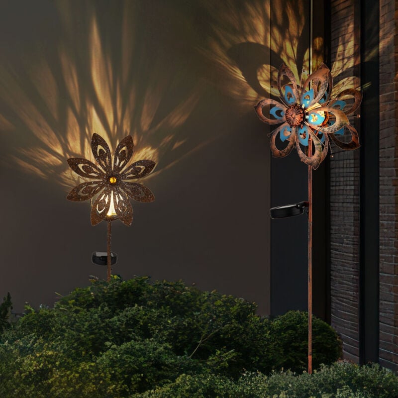 foto del prodotto decorazione da giardino led lampada solare ruota del vento lampada da patio lampada da esterno picco di terra, metallo oro blu ruggine giallo, vetro