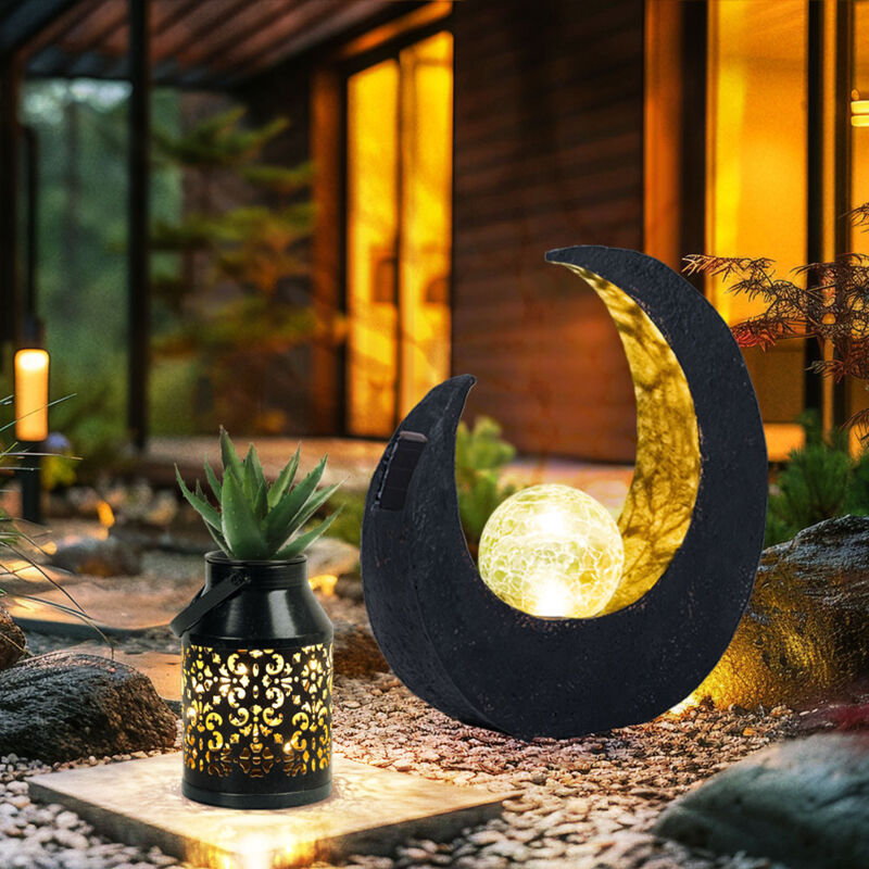 foto del prodotto decorazione da giardino luce solare led vaso da fiori fioriera luce esterna mezzaluna decorazione solare, 6 8 ore, set di 2