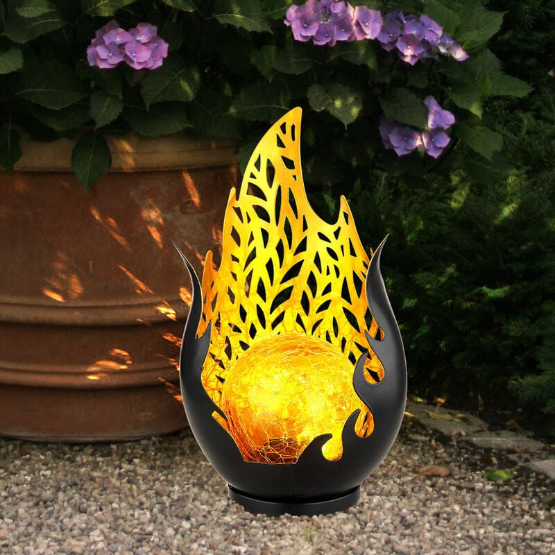 foto del prodotto decorazione da giardino luce solare per esterni, decorazione da balcone per esterni sfera di vetro ottica fiamma oro nero, punzonatura decorativa in