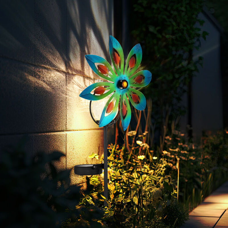 foto del prodotto decorazione da giardino ruota del vento led lampada solare lampada da patio colorata lampada da esterno picchetto a terra, metallo color rame, vetro