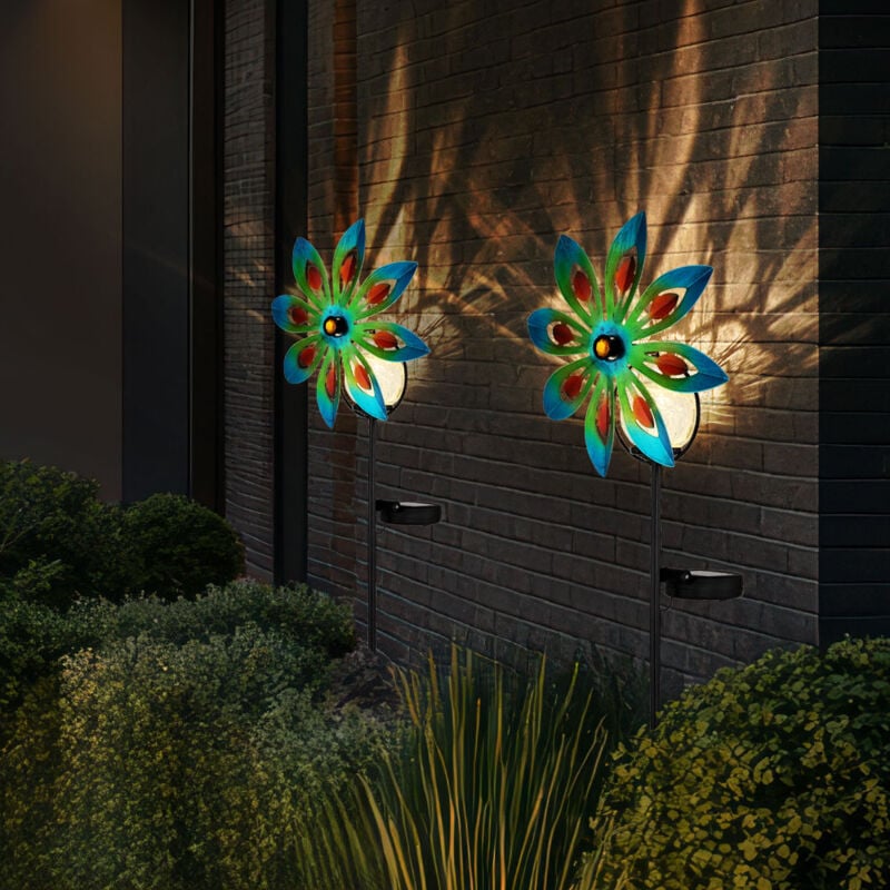 foto del prodotto decorazione da giardino ruota del vento led lampada solare lampada da patio colorata lampada da esterno picchetto a terra, metallo color rame, vetro
