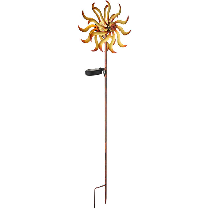 foto del prodotto decorazione da giardino ruota del vento led luce solare oro lampada da giardino con picco a terra, metallo oro, vetro rotto, bianco caldo, lxh 22x 92