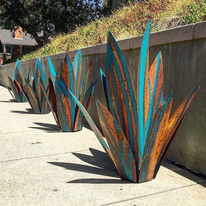 foto del prodotto decorazione da giardino scultura rustica di tequila pianta di agave in metallo fai da te statuetta da giardino scultura da giardino piante