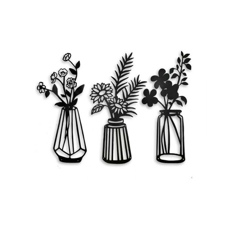 foto del prodotto decorazione da parete a forma di fiore in metallo, 3 pezzi, decorazione da parete in metallo nero per soggiorno, bagno, camera da letto, decorazione