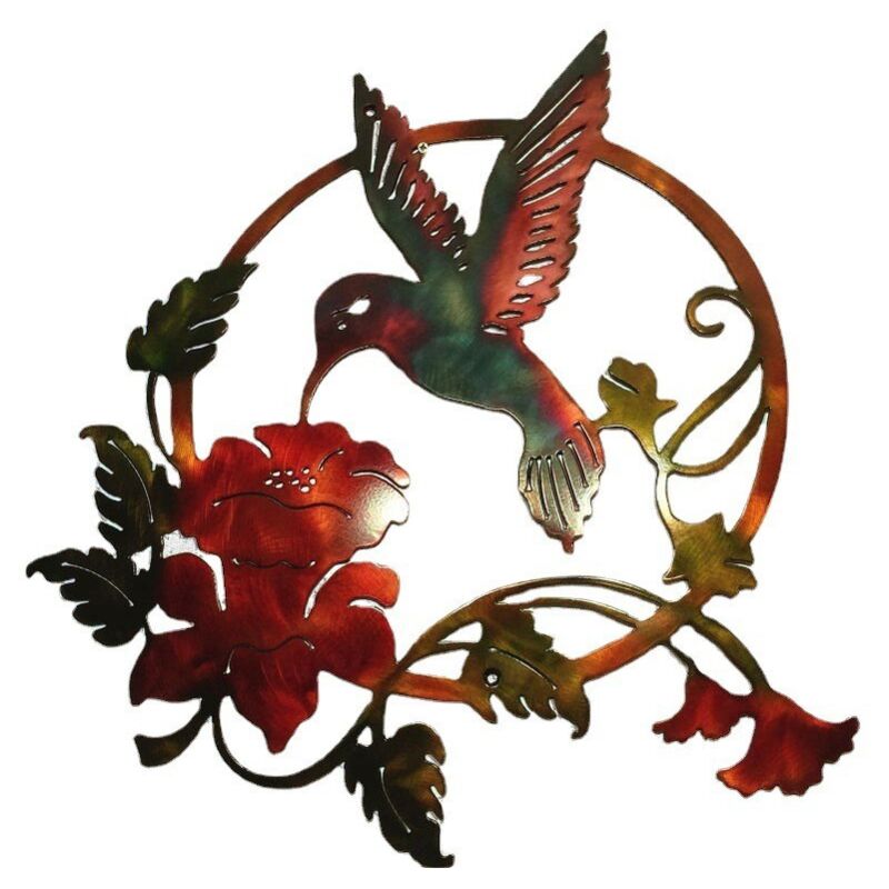 foto del prodotto decorazione da parete con uccelli in ferro, per giardino, recinzione, prato, hotel, scultura da parete, ornamenti vintage per interni ed esterni,