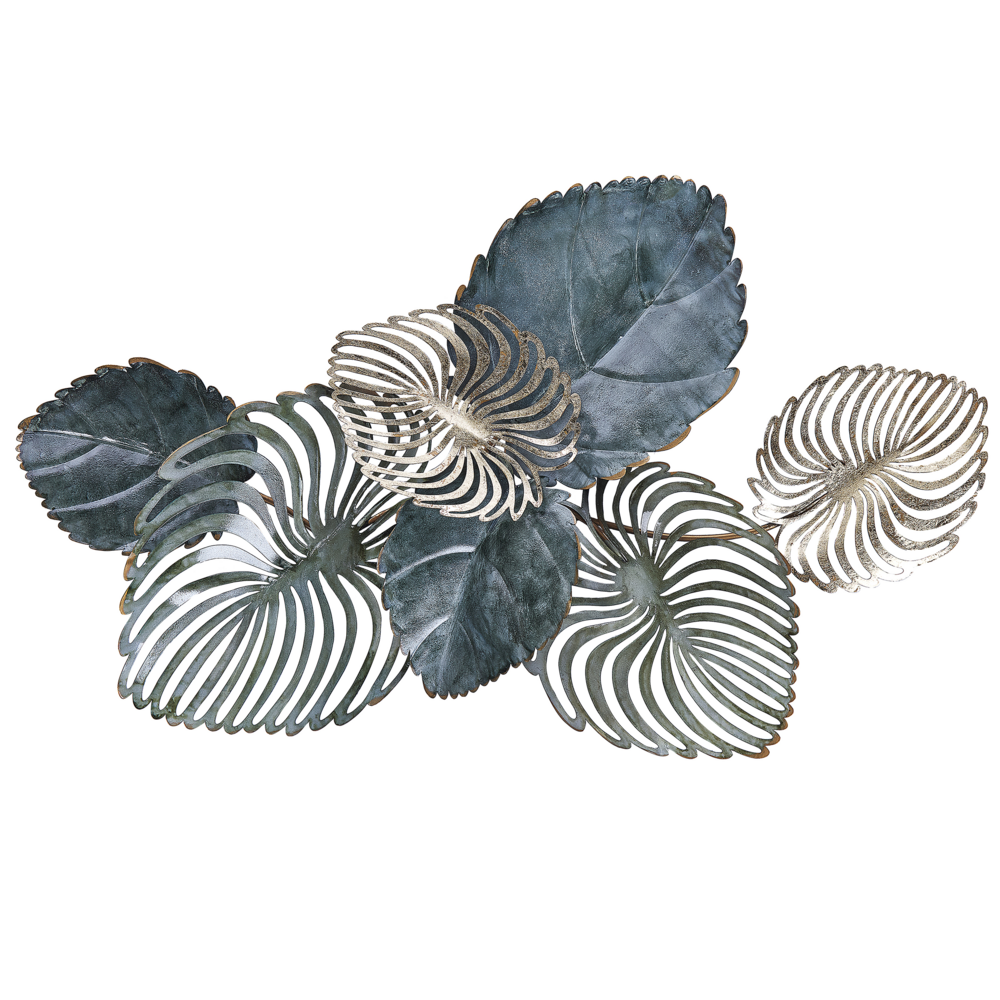 foto del prodotto decorazione da parete ferro dorato e verde acqua 88 x 55 cm metallo scultura arte foglie natura esotico boho accessorio moderno