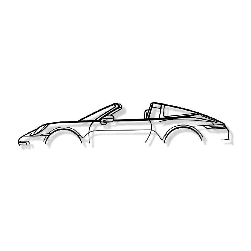 foto del prodotto decorazione da parete in metallo 911 targa mod 992 decorazione da parete in metallo silhouette auto 100cm