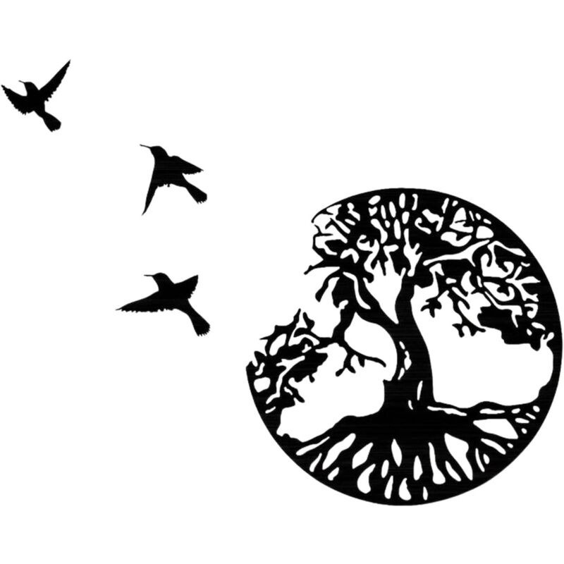 foto del prodotto decorazione da parete in metallo albero della vita con uccelli decorazione nera 28 cm 11,02 pollici decorazione da parete albero della vita