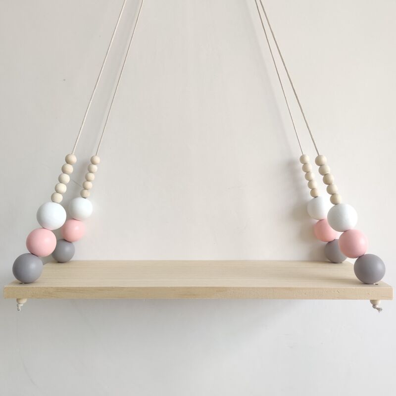 foto del prodotto decorazione da parete sospesa nordica mensola portaoggetti in legno con perline cameretta per bambini, cameretta per bambini, arte