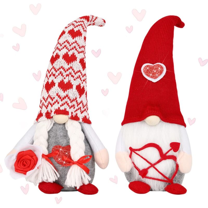 foto del prodotto decorazione di san valentino confezione da 2 decorazioni di gnomi in peluche, decorazioni di gnomi elfi da tavolo, dolci regali di san valentino