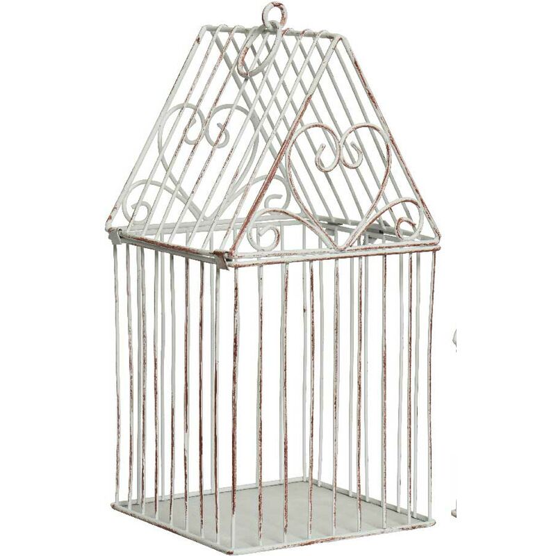 foto del prodotto decorazione gabbia per uccelli bianco antico 12.5x12.5xh25cm