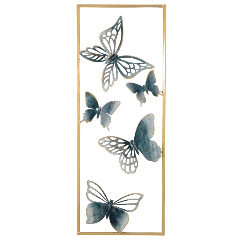 foto del prodotto decorazione murale da appendere motivo farfalla metallo blu oro 28,5x4x74,5 cm dec05081